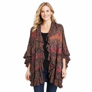 Chico's Sweater Women's Size Large/XL Ruana Open Front Ruffles Flowy Knit